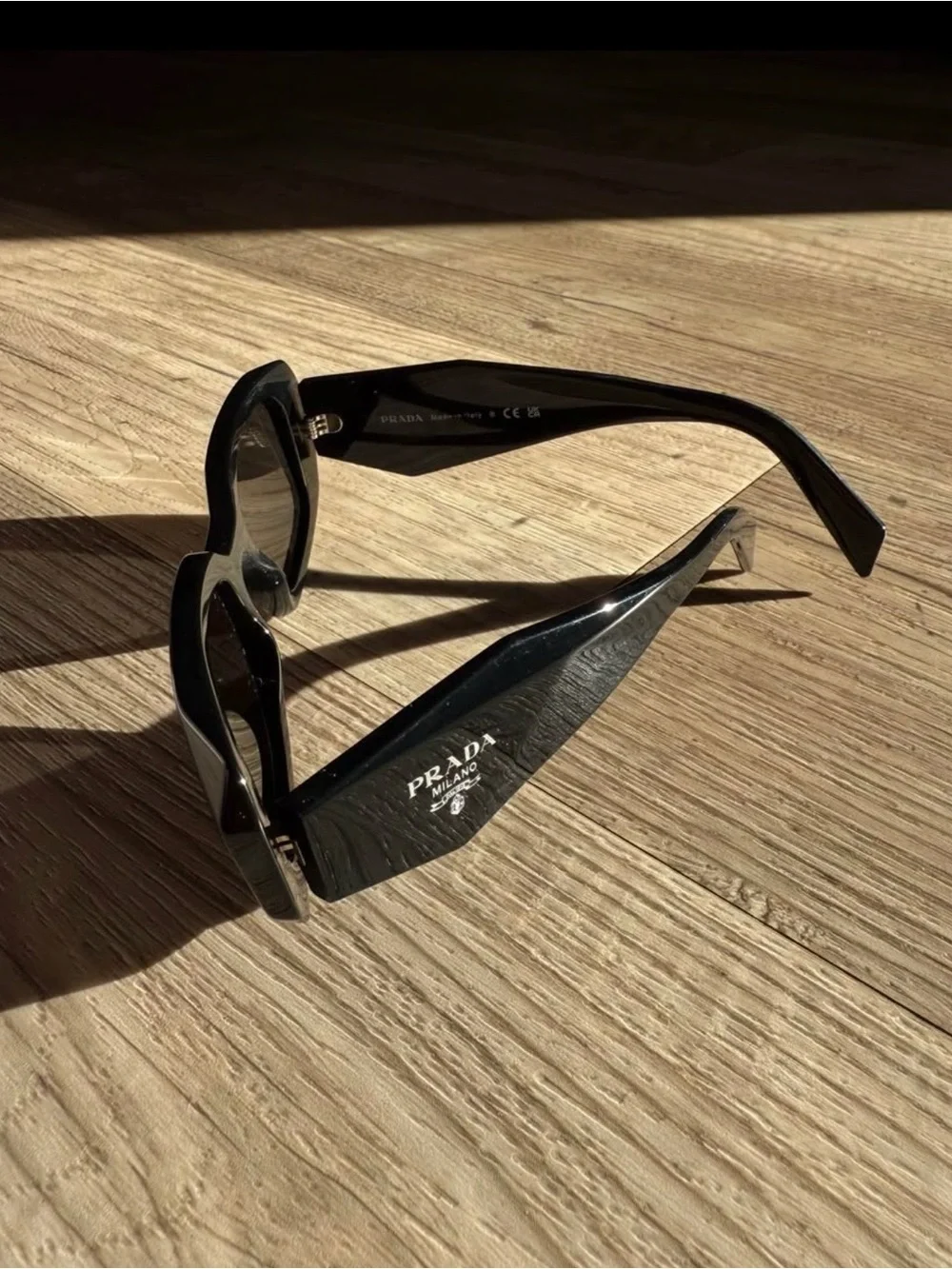 PRADA Black Rectangular Sunglasses with Case